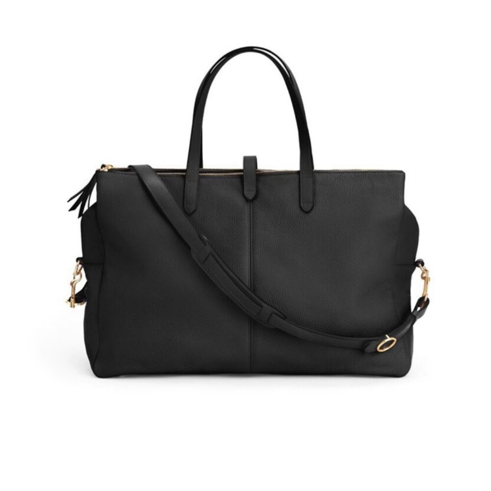 Cuyana Triple Zip Black Leather Weekender Bag